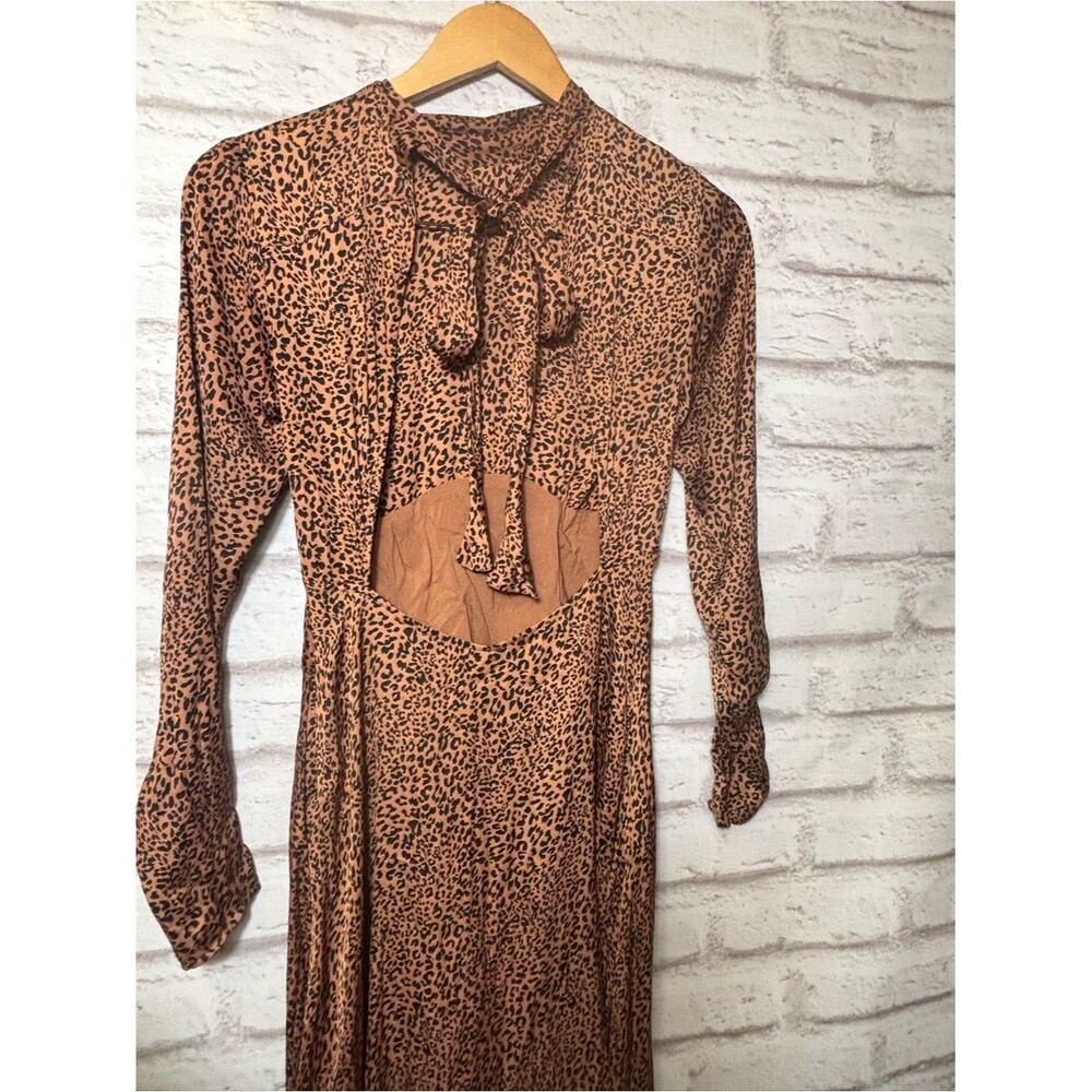 Free people loveless leopard midi dress brown black cheetah print open back sz 0 - Picture 3 of 5